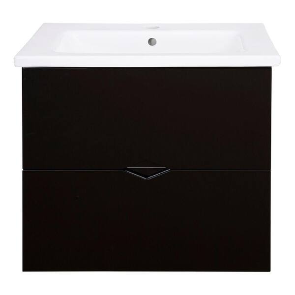 Schon Esley 23.5 in. Vanity in Gloss Black with Vitreous China Vanity Top in White