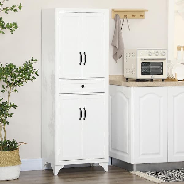 White Wood 23.5 in. Pantry Cabinet with Drawer and Adjustable Shelves