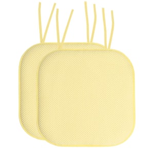 Honeycomb Memory Foam Square 16 in. x 16 in. Non-Slip Back Chair Cushion with Ties (2-Pack), Yellow