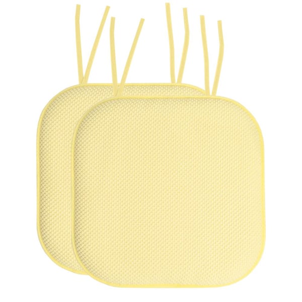 Sweet Home Collection Honeycomb Memory Foam Square 16 in. x 16 in. Non-Slip Back Chair Cushion with Ties (2-Pack), Yellow