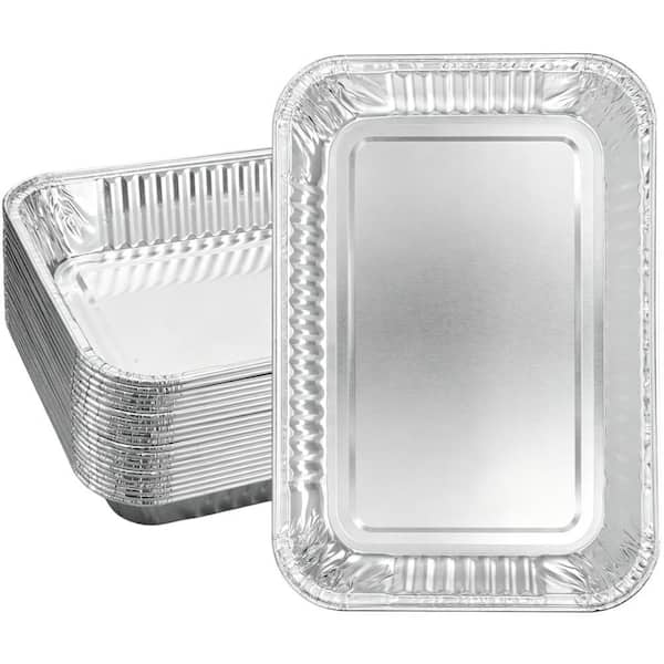 6 in. x 1.4 in. x 8.6 in. Aluminum Foil Drip Pans with Grills Compatible and Disposable for Outdoor and BBQ (20-Pack)