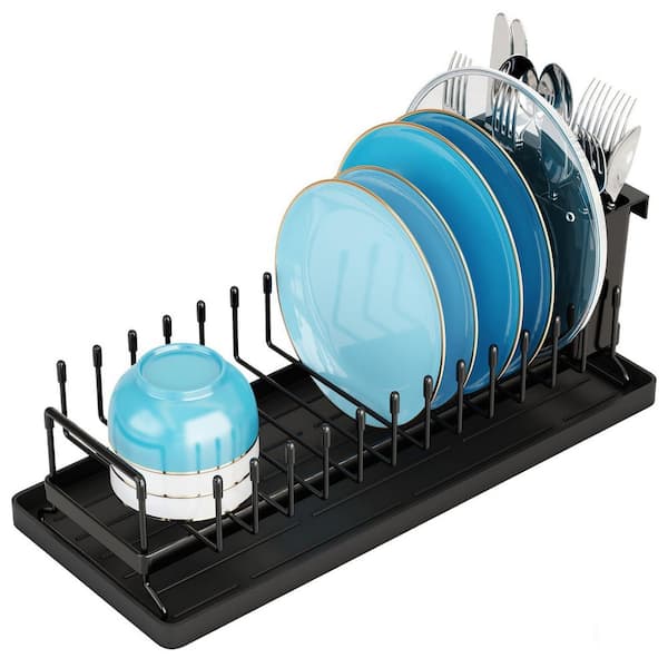 Countertop Small Dish Drying Rack, Stainless Steel Dish Drainer with Silicone Dish Drying Mat and Cutlery Holder