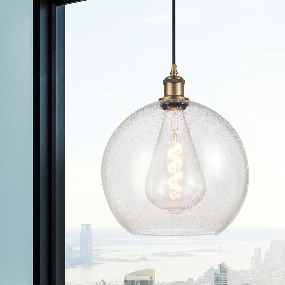 Athens Brushed Brass Mini Pendant with Seeded Glass Shade