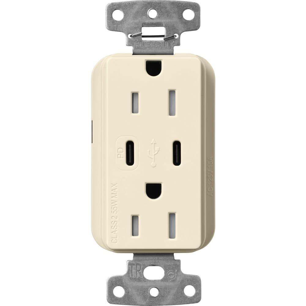 Claro 15 Amp Tamper Resistant USB Type C Duplex Receptacle, Decorator Style Outlet, Gloss Finish, CAR-15-CCTR-WH, Beige price history on PriceWatchPro