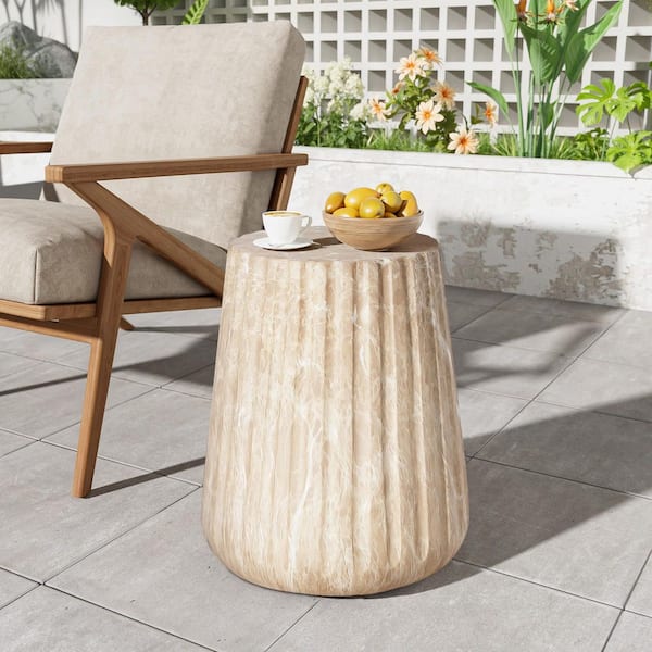 Ames Outdoor Cylindrical Lightweight Concrete Patio Round Side Table, Gold