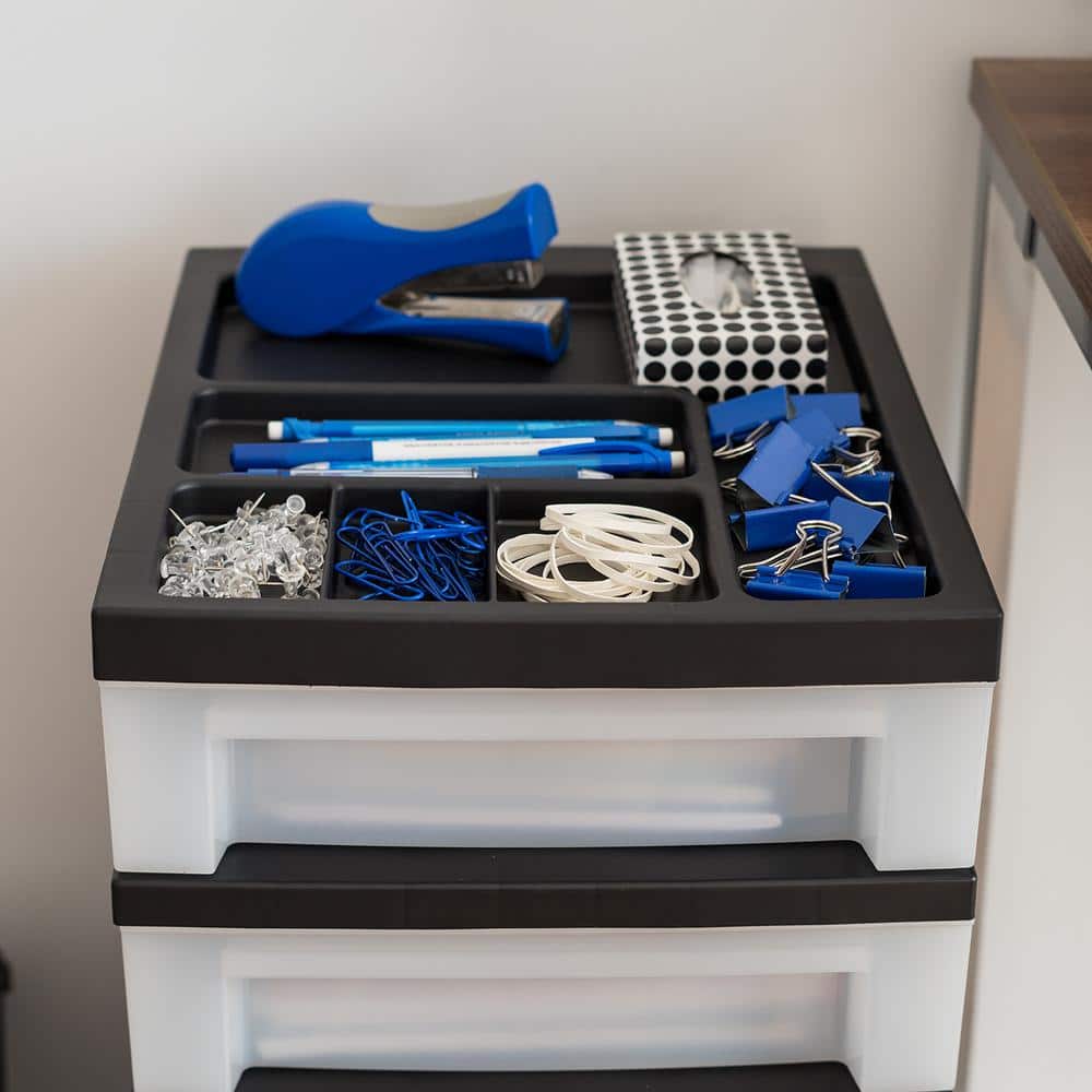 Black and Pearl 4-Drawer Plastic Rolling Storage Cart