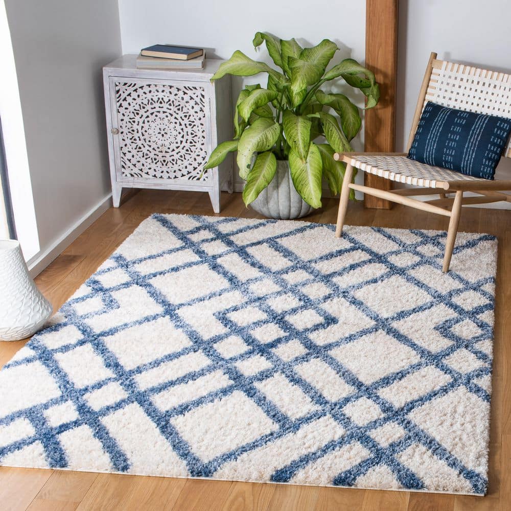 Berber Shag 4 ft. x 6 ft. Ivory/Blue Diamond Geometric Area Rug price history on PriceWatchPro