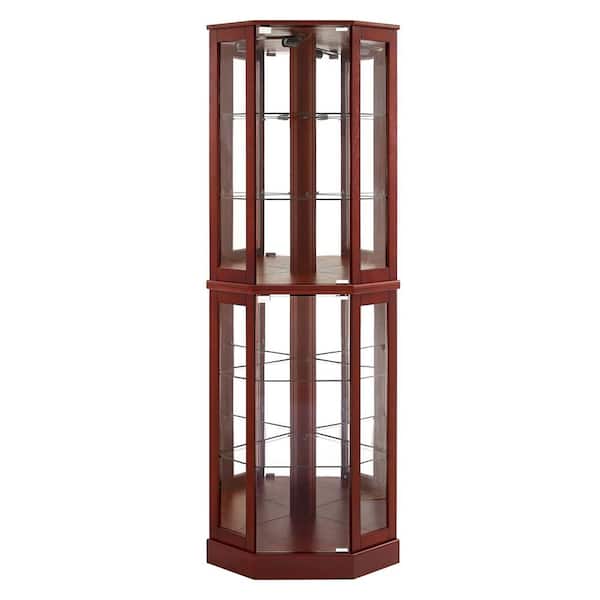 HOME Corner Display Cabinet Black with Mirror Back 4 Moveable Glass Shelves & Spotlight 