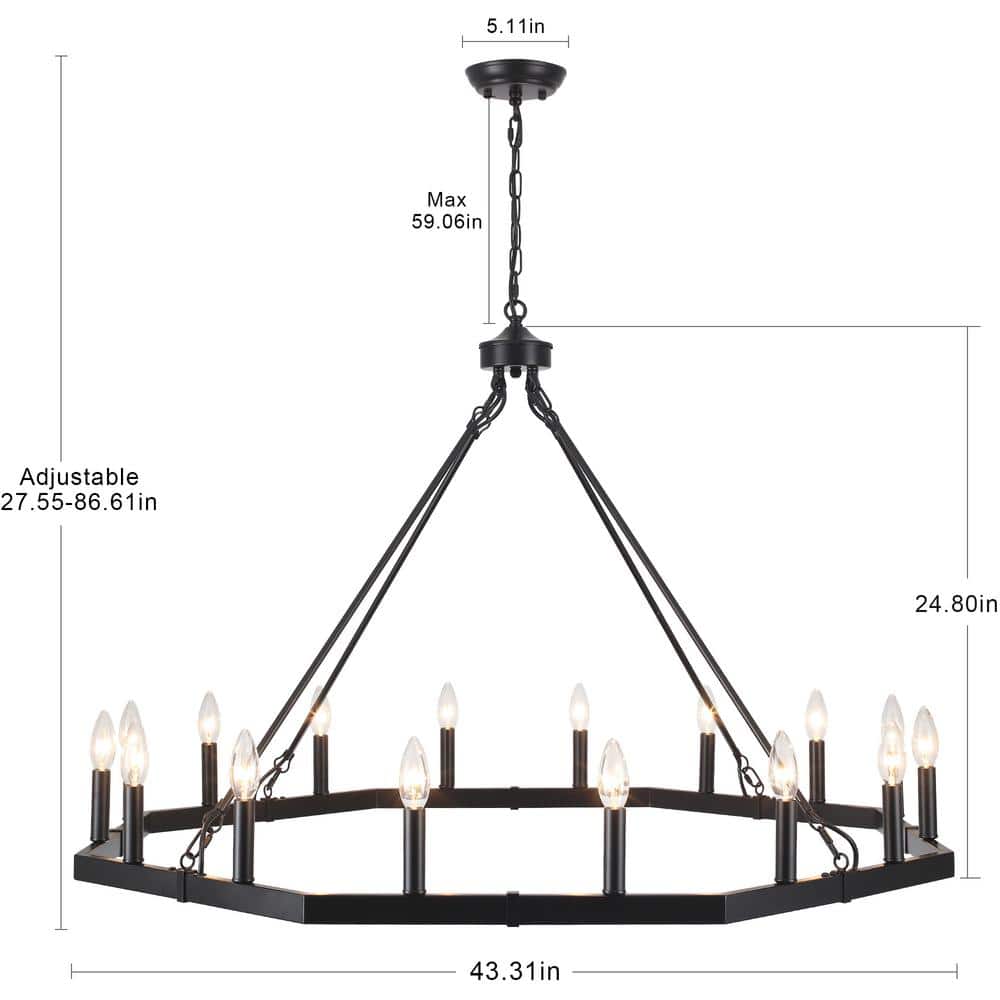 Black Metal 43-Inch Wagon Wheel Candle Chandelier