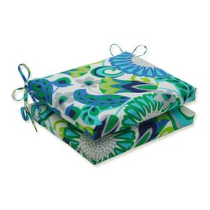 Floral 18.5 x 16 Outdoor Dining Chair Cushion in Green/Blue/Grey (Set of 2)