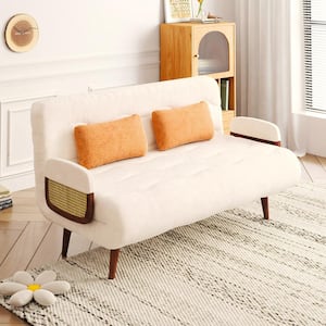 59.06 in. Beige Wood Frame Faux Leather Sofa Bed