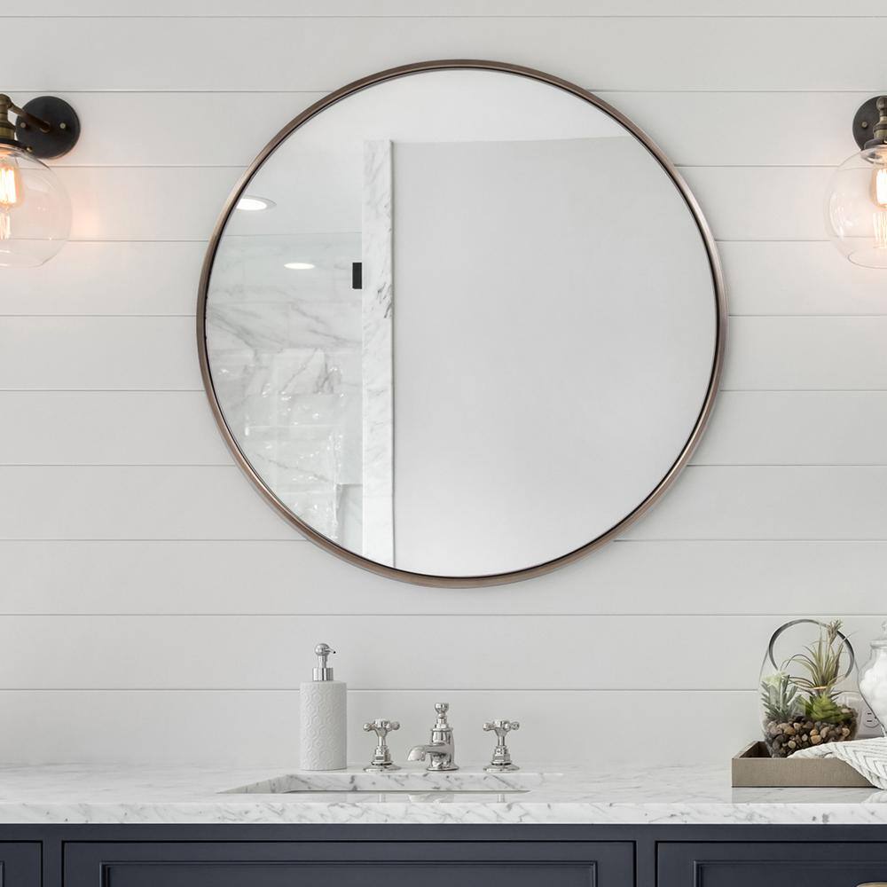Copenhagen Sleek Brushed Brass Round Vanity Mirror