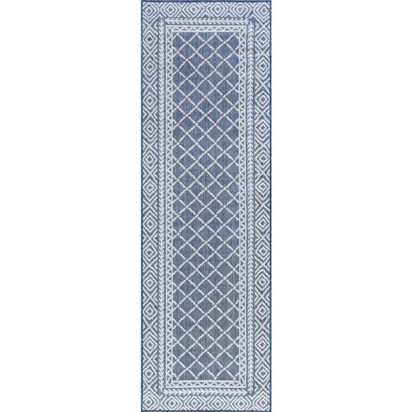 Tayse Rugs Eco Diamond Blue 2 ft. x 8 ft. Indoor/Outdoor Runner Rug