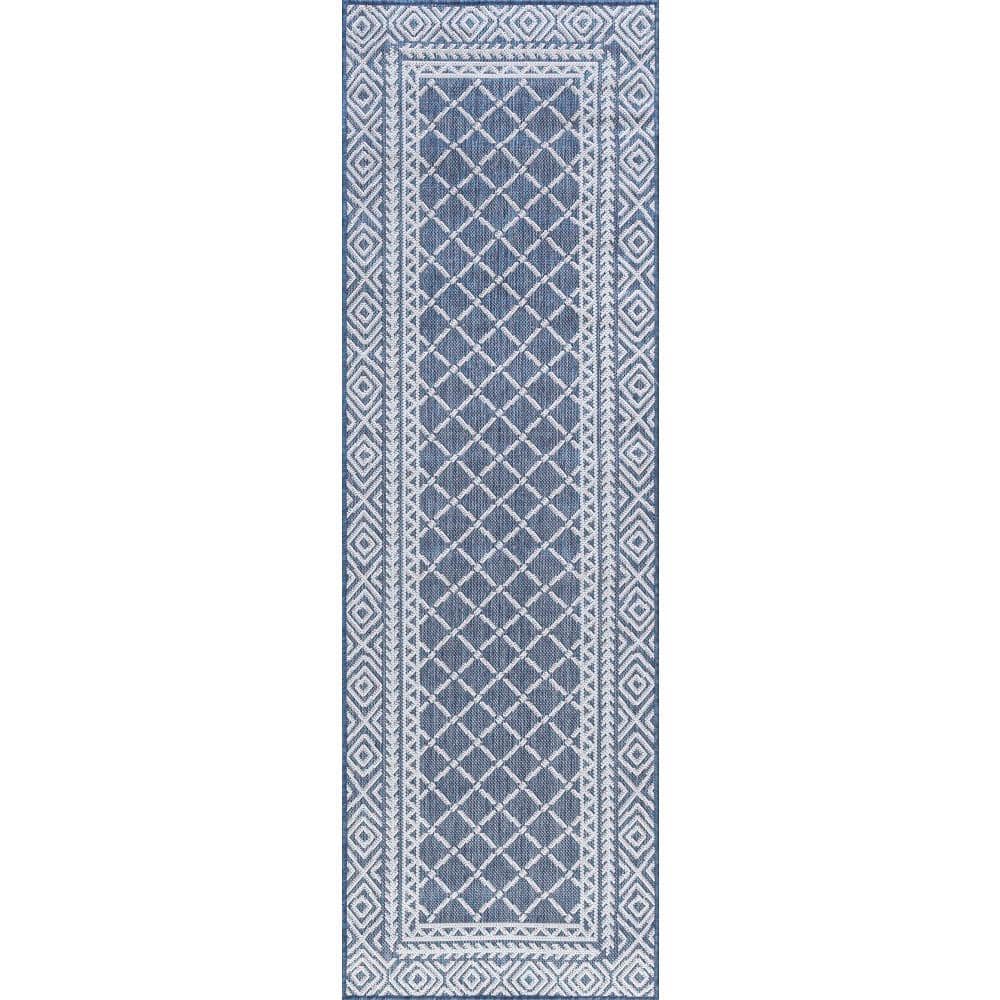 Tayse Rugs Eco Diamond Blue 3 ft. x 10 ft. Indoor/Outdoor Runner Rug ...