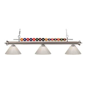 Shark 3-Light Brushed Nickel with White Plastic Shade Billiard Light with No Bulbs Included