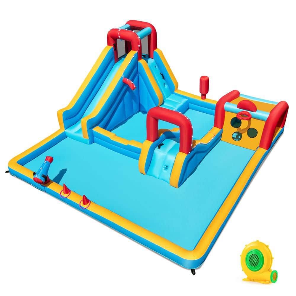 Inflatable Double Water Slide Park 9-in-1 Giant Bounce House w/ Climbing Wall 680W Blower Included price history on PriceWatchPro