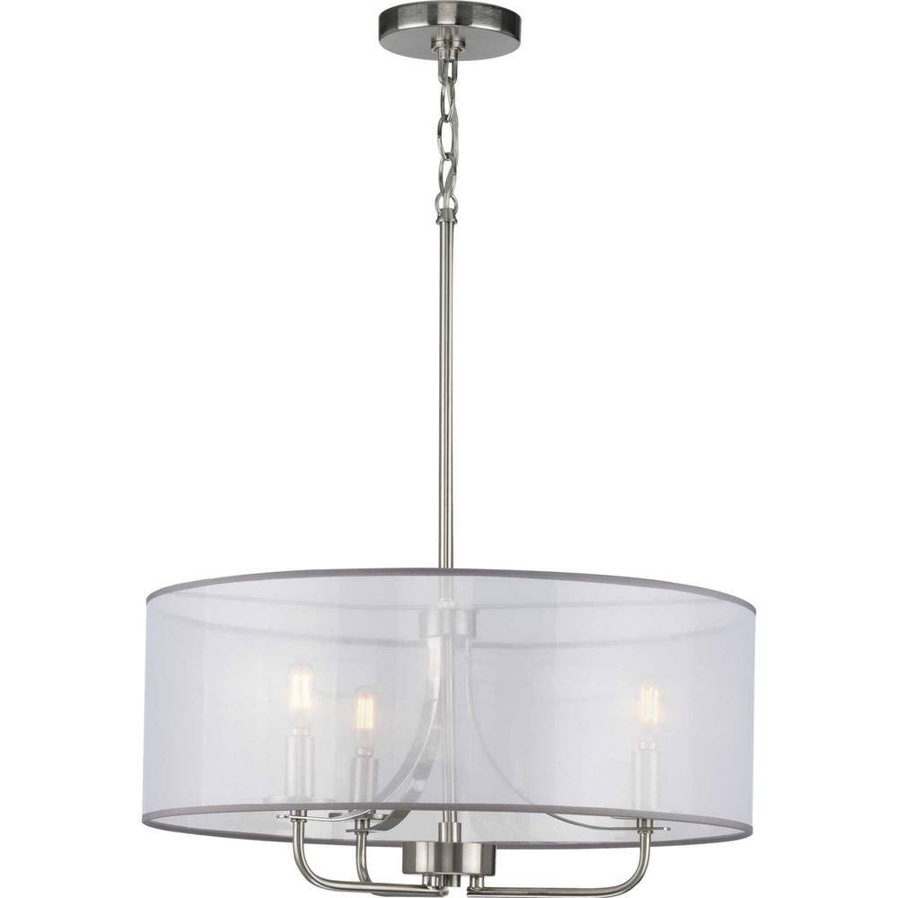 Riley Brushed Nickel 21" Drum Pendant with Organza Shade