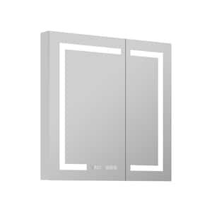 30 in. W x 32 in. H Rectangular Aluminum LED Lights Fog Free Surface/Recessed Mount Medicine Cabinet with Mirror