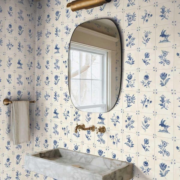 Lisbon Blue Azulejo Tile Vinyl Peel and Stick Textured Wallpaper Roll (Covers 28 sq. ft. )