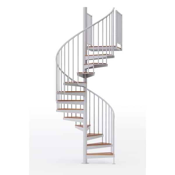 Mylen STAIRS Condor White Interior 60in Diameter, Fits Height 127.5in - 142.5in, 2 36in Tall Platform Rails Spiral Staircase Kit