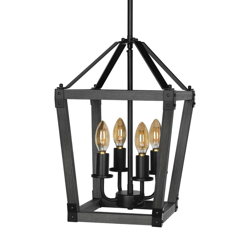 DEWENWILS Dewenwils 4-Light Wooden Gray Chandelier for Dining Room ...