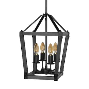 60 -Watt 4 Light Black Brushed Nickel Shaded Pendant Light with Etched Glass Shade, No Bulbs Included