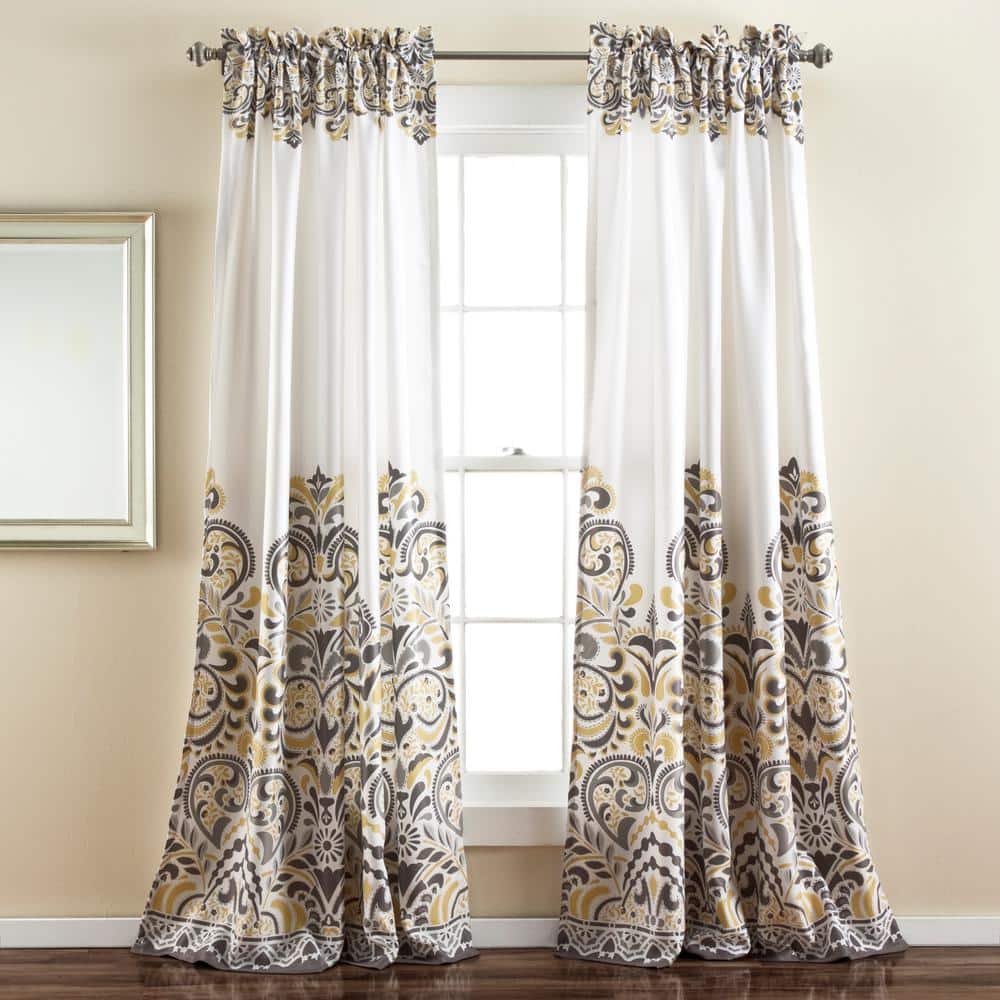Gray and Yellow Paisley Polyester Room Darkening Window Panels