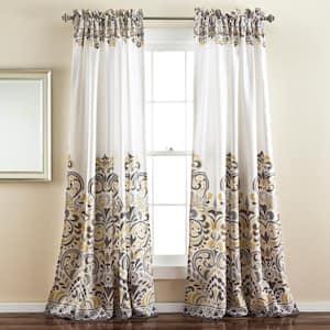Yellow/Brown Floral Rod Pocket Room Darkening Curtain - 52 in. W x 84 in. L (Set of 2)