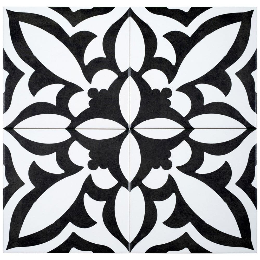 Luv Ti'Amo 8" Black and White Porcelain Encaustic Tile