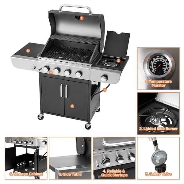 GRILLSKÄR Outdoor kitchen, gas grill/side burner/stainless steel