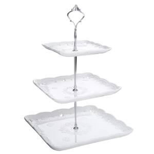 3-Tiered White Cupcake Tower Stand Square Tiered Serving Tray Dessert Stand