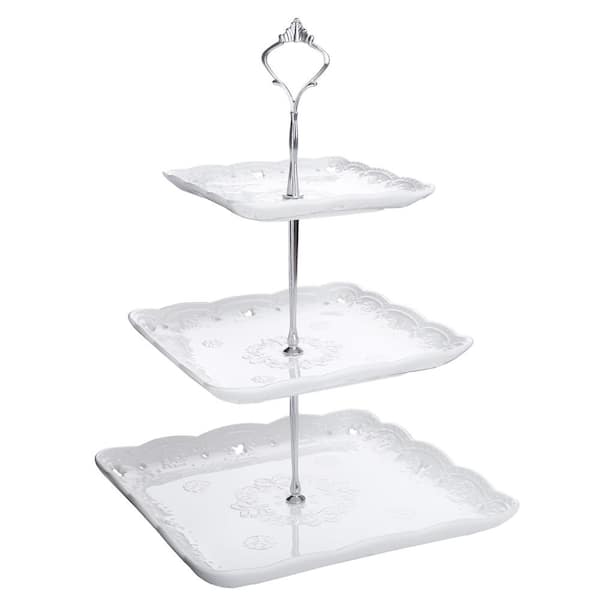 3-Tier Square Porcelain Cake Stand White 