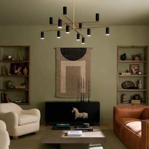 Gala 55.75 in. 12-Light Champagne Bronze and Black LED Modern Shaded Tiered Chandelier for Dining Room