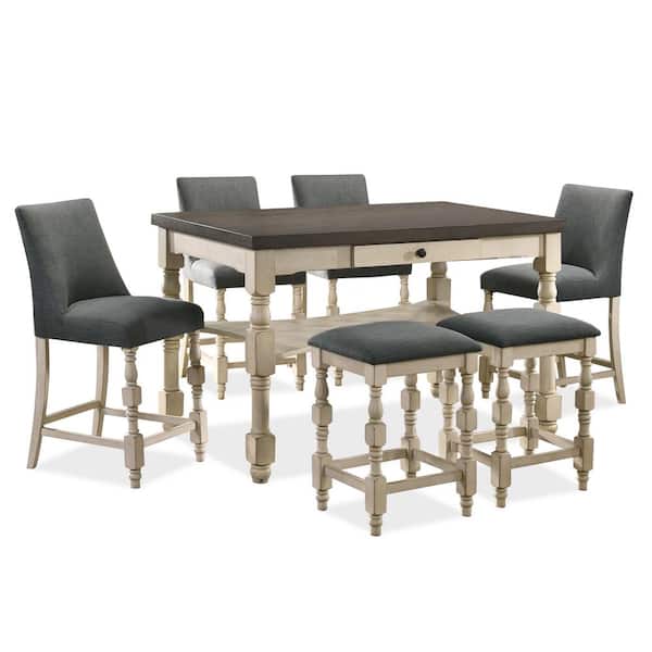 Furniture of America Besta 7-Piece Ivory and Dark Gray Counter Height Table Set with Stools