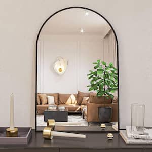 36 in. H x 24 in. W Vanity Mirror with Metal Frame for Bathroom, Bedroom, Entryway, Modern Arch Top Wall Mirror (Black)