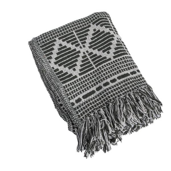 Storied Home Green Cotton Blend Throw Blanket with Diamond Pattern