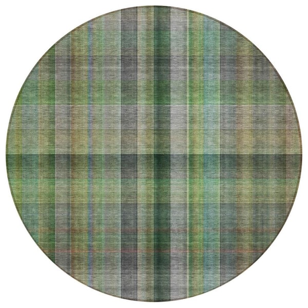 7' Spa Green Hand Hooked Uv Treated Geometric Round Indoor Outdoor Area Rug