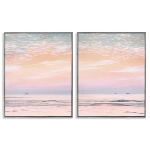 Peachy Coastal Sunrise by Grace Popp 2 Pieces Gray Framed Coastal Giclee Art Print 14 in. x 11 in.