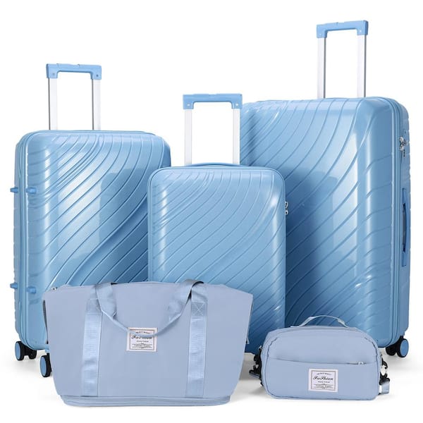Karl home Hardside Hard Shell 2 of Bag 5-Piece Blu PP Luggage Set Suitcases with TSA Lock 20 in. 24 in. 28 in.
