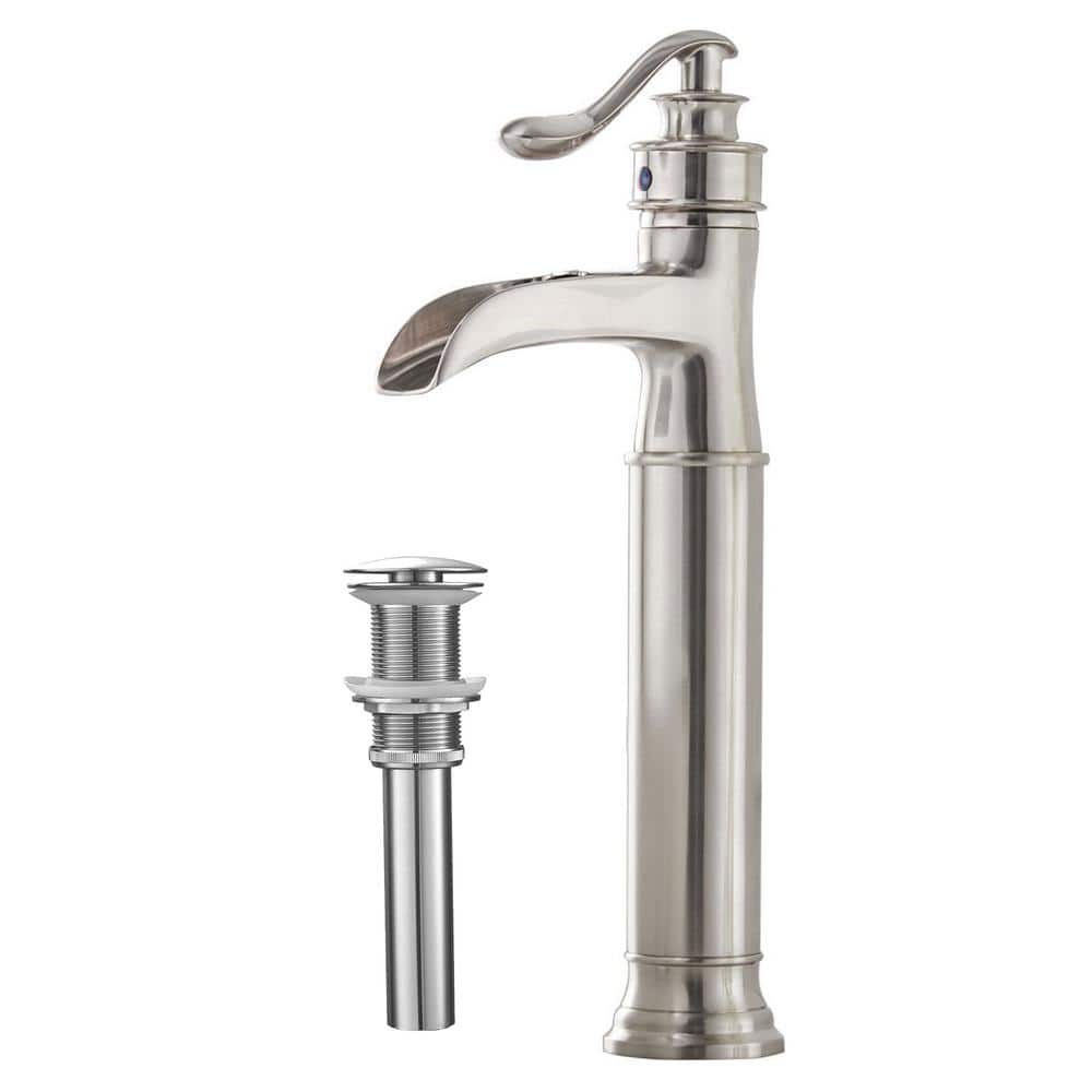 Waterfall Single Hole Single-Handle Vessel Bathroom Faucet With Pop-up Drai