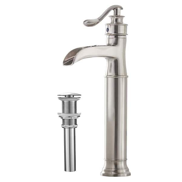 Boyel Living Waterfall Single Hole Single-Handle Vessel Bathroom Faucet With Pop-up Drain Assembly in Brushed Nickel