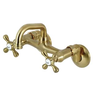 Two Handle Wall Mount Bar Faucet in Brushed Brass
