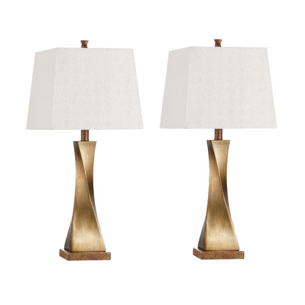 27" Distressed Gold Spiral Base Table Lamp Set with Fabric Shades