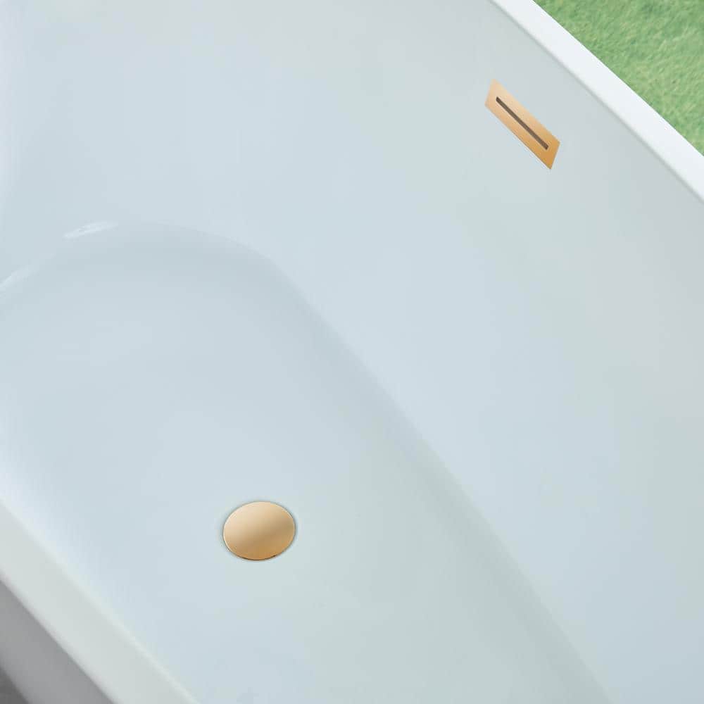 White and Titanium Gold Acrylic Freestanding Soaking Bathtub