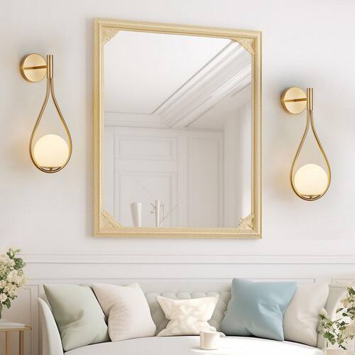 (2-Pack) 19 in. 1-Light Gold Wall Sconces with Opal Glass Globe, Mid-Century Design (No Bulb) Jushua Wall Sconces