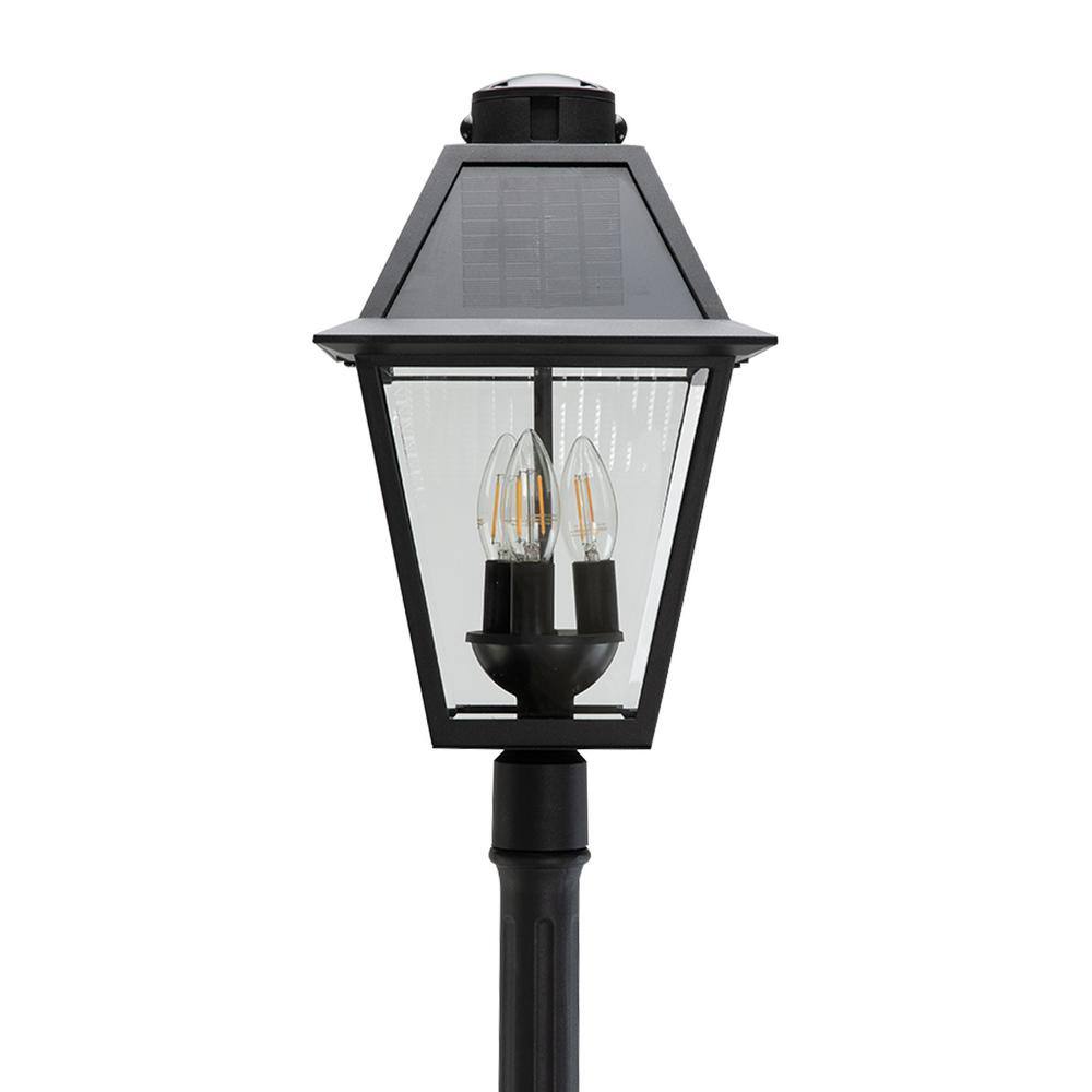 Black Aluminum Solar LED Lamp Post with Clear Glass Shade
