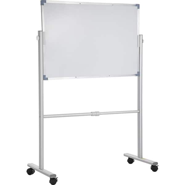 SKYSHALO Mobile Magnetic Board, 36 in. x 24 in. White, Double Sided, Framed, 360° Reversible Rolling Dry Erase Memo Board