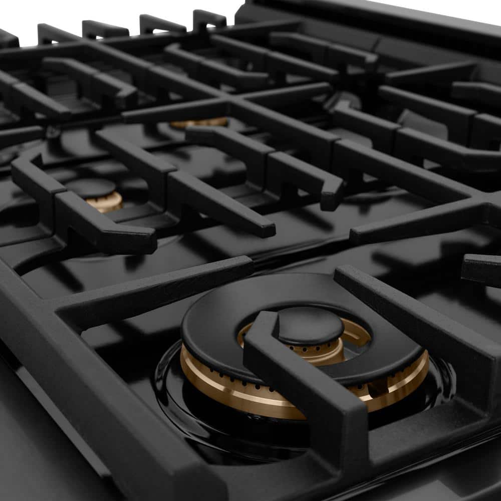 36" Black Stainless Steel Gas Range with Convection Oven and Brass Burners
