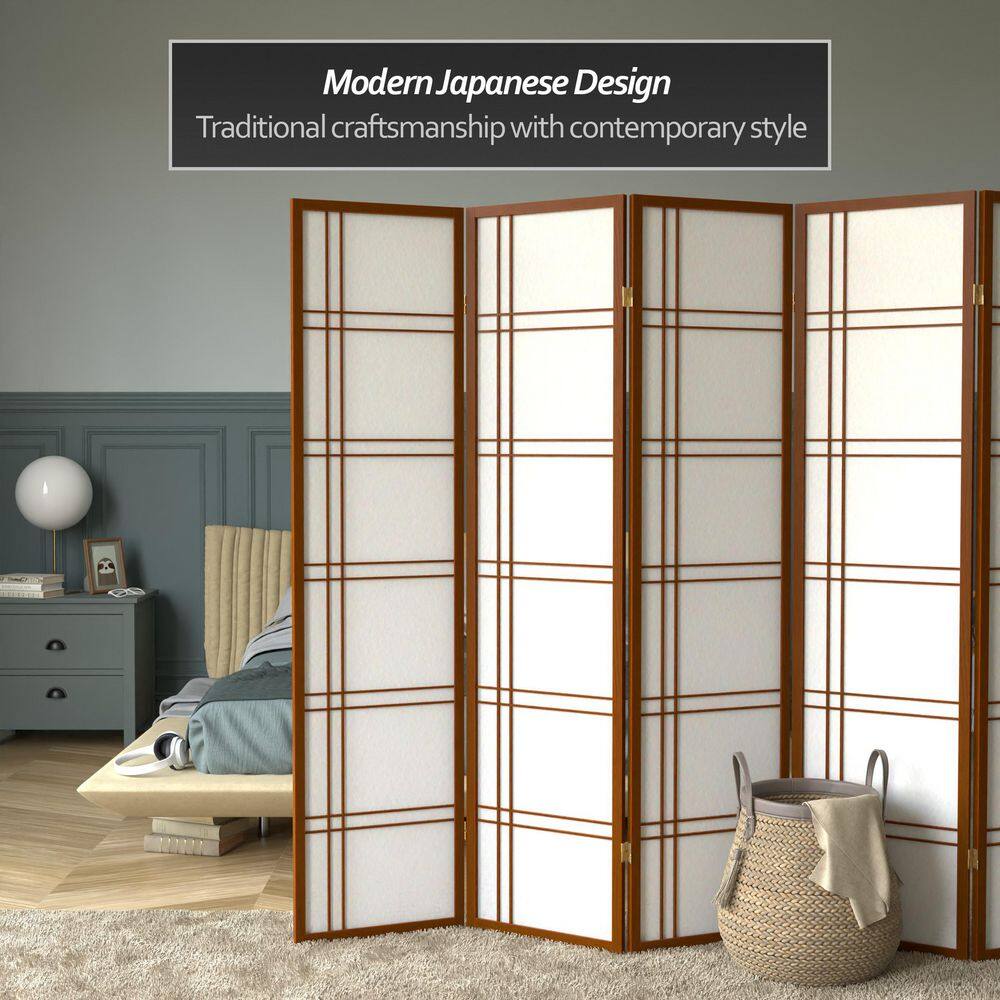 6 ft. Tall Walnut Shoji Screen with Double Cross Design