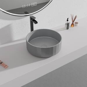 Concrete Stripes Design Round Bathroom Vessel Sink Art Basin in Mottled Bluish Grey with The Same Color Drainer